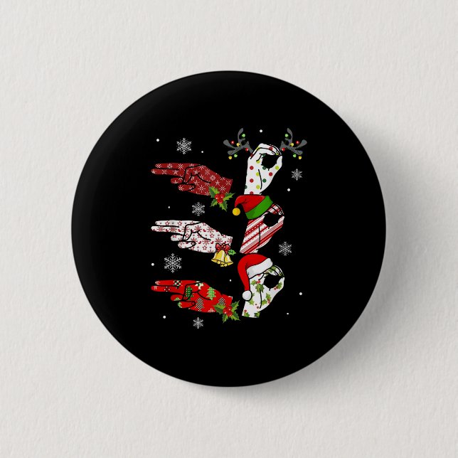 Ho Ho Asl Sign Language Deaf Pride Family Pajamas  Button (Front)