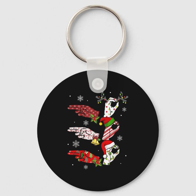 Ho Ho Asl Sign Language Deaf Pride Family Pajamas  Keychain (Front)