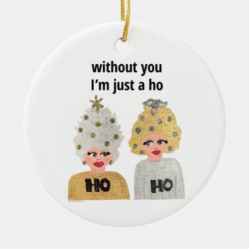 Ho Ho Christmas Ladies Ornament _ Gold and Silver