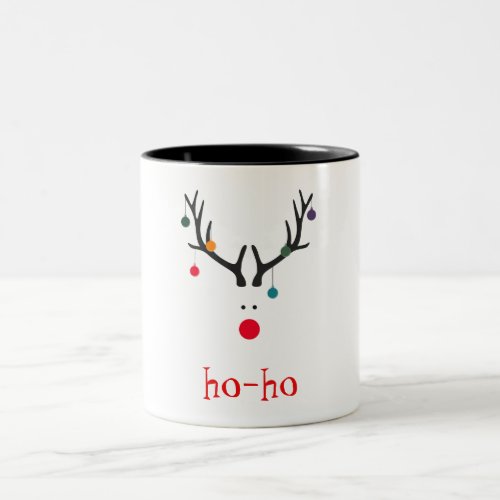 Ho ho funny cute minimalist Rudolph reindeer Two_Tone Coffee Mug