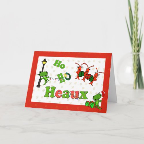 Ho Ho Heaux Santa Alligators and Crawfish Xmas Holiday Card