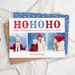 Ho Ho Ho 3 Photo Collage Editable Colors Flat Holiday Card