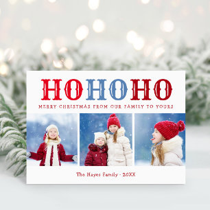 Ho Ho Ho 3 Photo Collage Editable Colors Folded Holiday Card