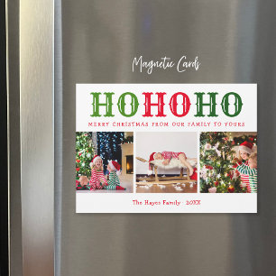 Ho Ho Ho 3 Photo Collage Magnetic Holiday Card
