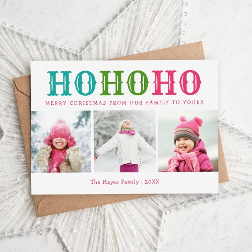 Ho Ho Ho  3 Photo Collage Magnetic Holiday Card