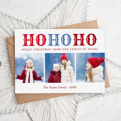 Ho Ho Ho  3 Photo Collage Magnetic Holiday Card