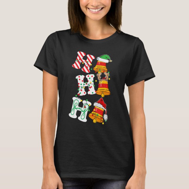 Ho Ho Ho Bell Lights Santa Hat reindeer ELF Christ T-Shirt (Front)