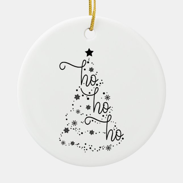 Ho Ho Ho Black and White Christmas Tree Ornament (Front)