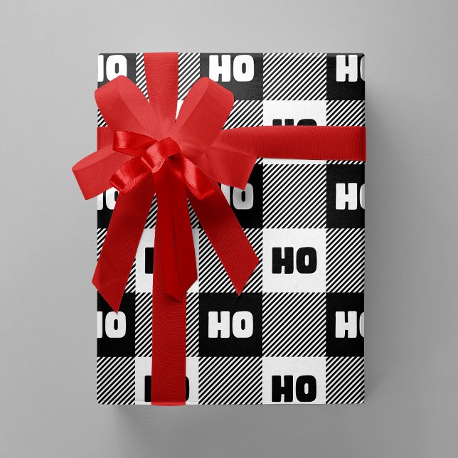 Ho Ho Ho Black White Chic Christmas Buffalo Plaid Wrapping Paper (Ho Ho Ho Black & White Chic Christmas Buffalo Plaid Wrapping Paper)