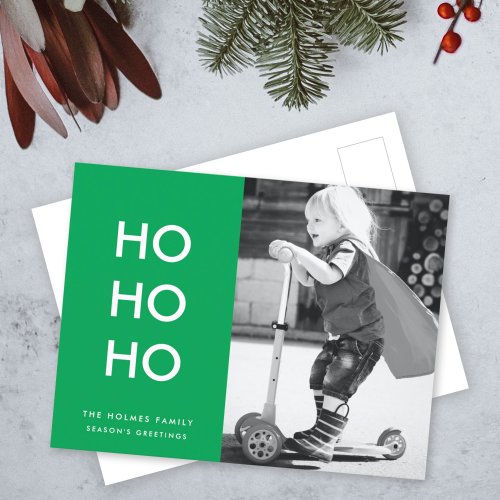 Ho Ho Ho  Bright Green Christmas Cheer Photo Holiday Postcard