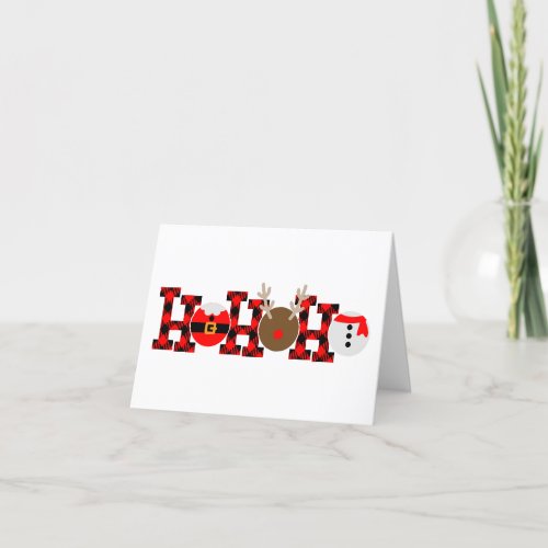 Ho Ho Ho Buffalo Plaid  Santa Reindeer Snowman Holiday Card