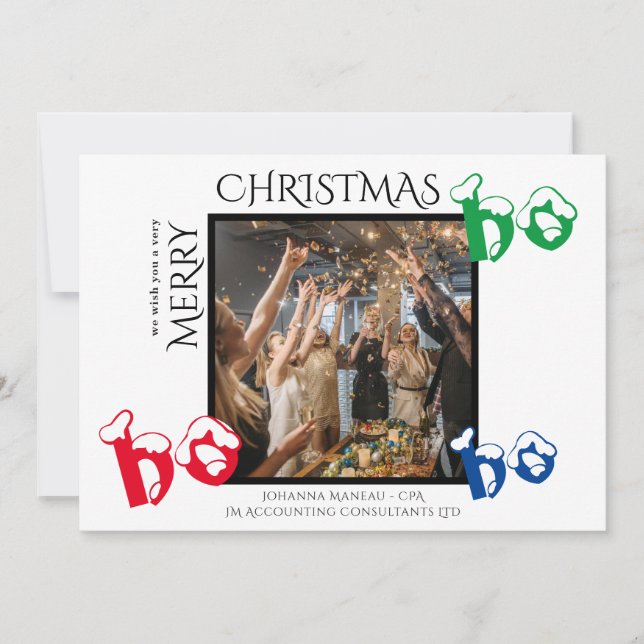 Ho Ho Ho Business Clients White Christmas Photo  Holiday Card (Front)