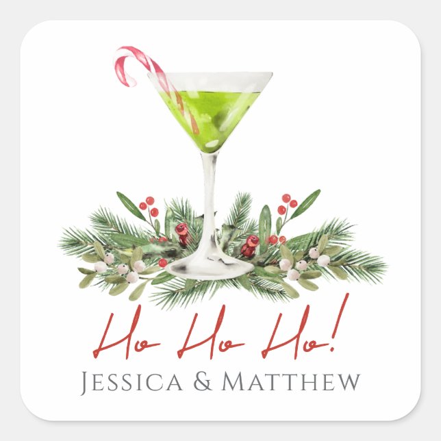 Ho Ho Ho Candy Cane Cocktail Martini Couples Square Sticker (Front)