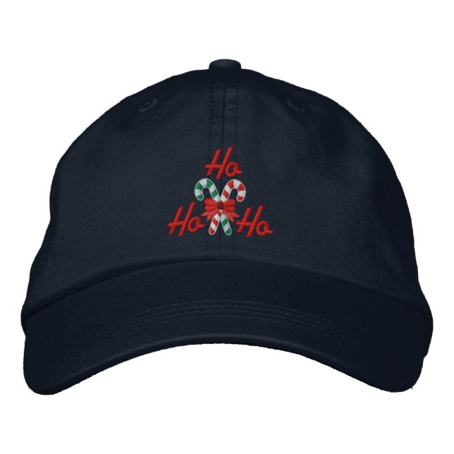 Ho Ho Ho Candy Canes Embroidery Embroidered Baseball Cap (Front)