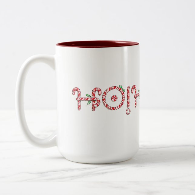 Ho, Ho, Ho Candy Canes Two-Tone Coffee Mug (Left)