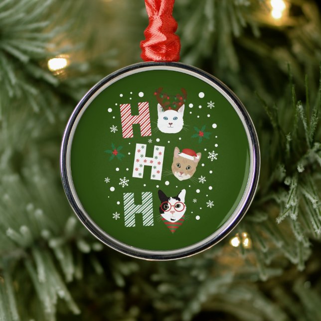 Ho Ho Ho Cats Merry Christmas Metal Ornament (Tree)