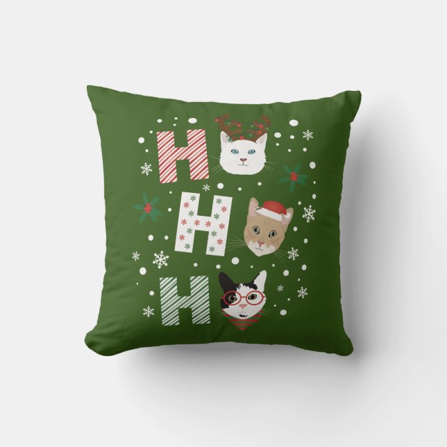 Ho Ho Ho Cats Merry Christmas Throw Pillow (Front)