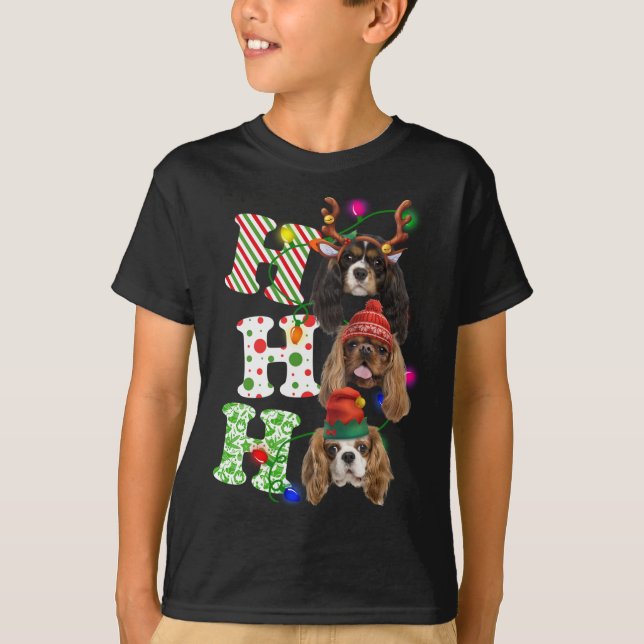 Ho Ho Ho Cavalier King Charles Spaniel Cute Christ T-Shirt (Front)