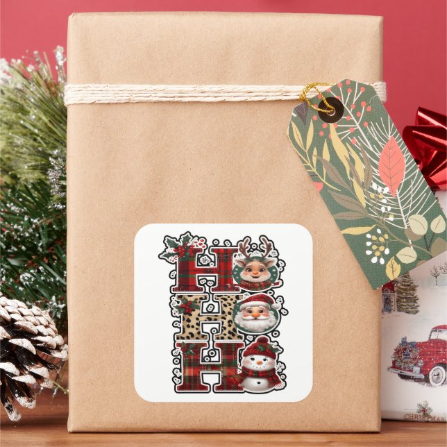Ho Ho Ho Characters Festive Lettering Square Sticker (Holiday)