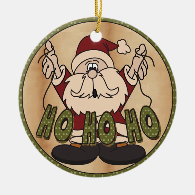 Ho Ho Ho Chirstmas Santa Ceramic Ornament (Front)