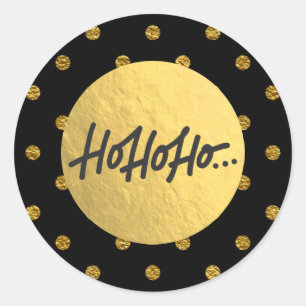 HO HO HO Christmas Black Polka Dots Gold Foil Classic Round Sticker