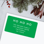 Ho Ho Ho | Christmas Bright Green Return Address Label<br><div class="desc">Simple,  stylish "Ho Ho Ho" return address label in green with a modern minimalist typography in white which can be easily personalized with your own greeting,  family name & address to pair with our matching holiday card range!</div>