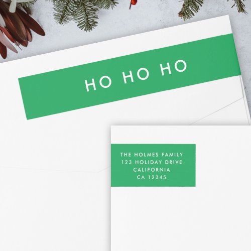 Ho Ho Ho  Christmas Bright Green Return Address Wrap Around Label