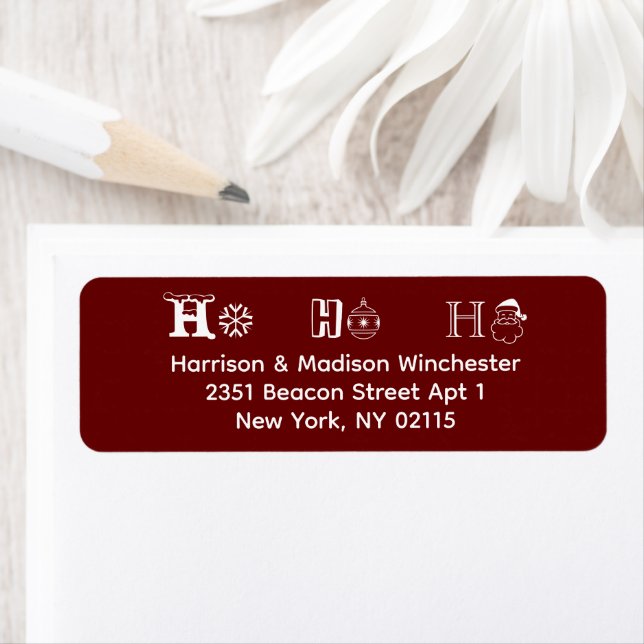 Ho Ho Ho Christmas burgundy maroon wine Address Label (Insitu)