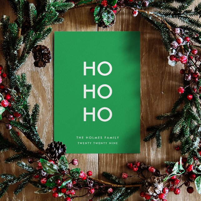 Ho Ho Ho | Christmas Cheer Bright Green Simple Holiday Card (Creator Uploaded)