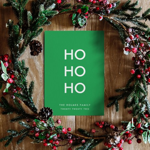 Ho Ho Ho  Christmas Cheer Bright Green Simple Holiday Card