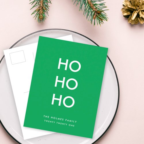 Ho Ho Ho  Christmas Cheer Bright Green Simple Holiday Postcard