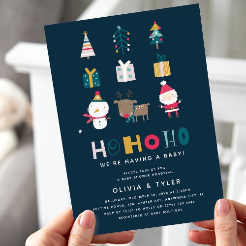 HO HO HO Christmas Couple Baby Shower Invitation