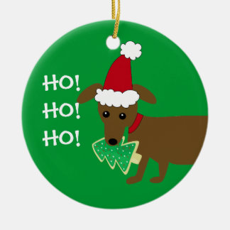 HO! HO! HO! Christmas Dachshund Ceramic Ornament