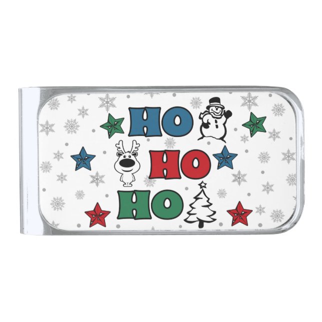 Ho-Ho-Ho Christmas design Silver Finish Money Clip (Front)
