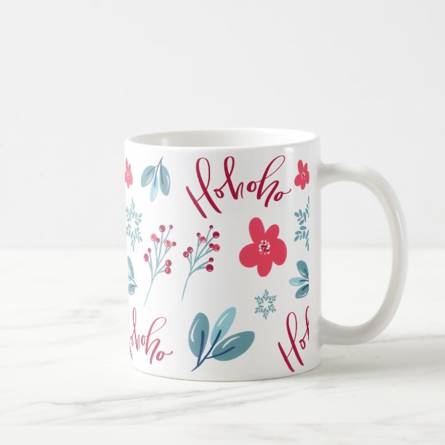 Ho Ho Ho Christmas Floral Holiday Coffee Mug (Right)