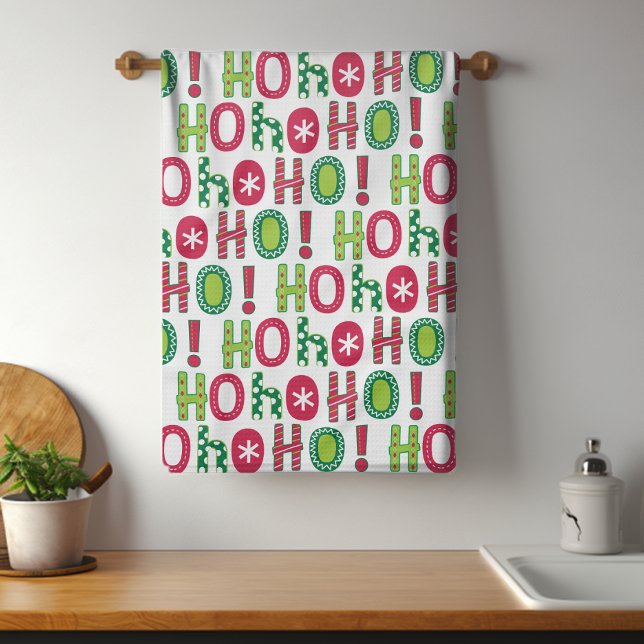 Ho Ho Ho Christmas Fun Modern Red Green Pattern Kitchen Towel (Creator Uploaded)