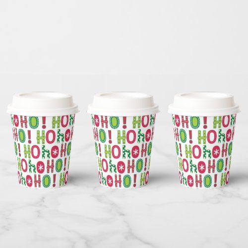 Ho Ho Ho Christmas Fun Modern Red Green Pattern Paper Cups