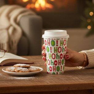 Ho Ho Ho Christmas Fun Modern Red Green Pattern Paper Cups