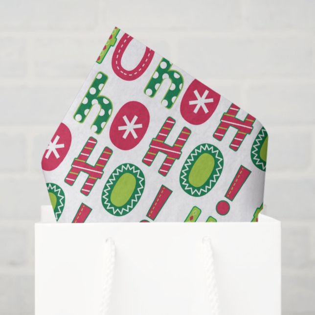 Ho Ho Ho Christmas Fun Modern Red Green Pattern Tissue Paper (Gift Bag)
