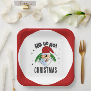 Ho Ho Ho Christmas Funny Santa Face Paper Plates