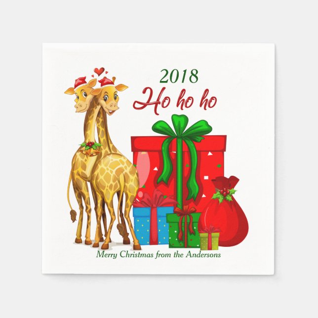 Ho Ho Ho Christmas Giraffes Napkins (Front)