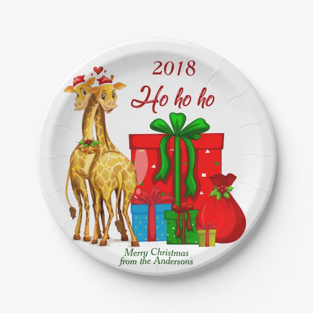 Ho Ho Ho Christmas Giraffes Paper Plates (Front)