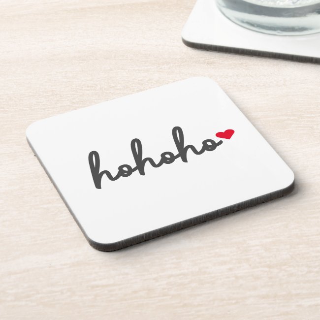 Ho Ho Ho | Christmas Heart Modern Minimalist Beverage Coaster