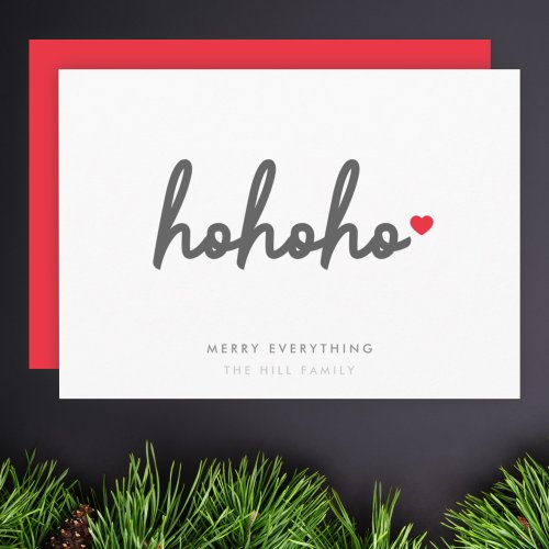 Ho Ho Ho  Christmas Heart Modern Minimalist Holiday Card