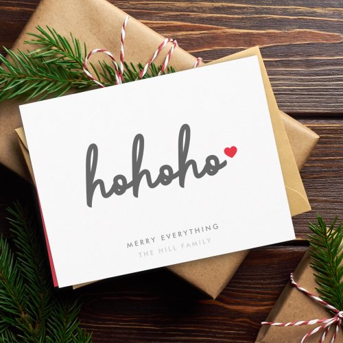 Ho Ho Ho  Christmas Heart Modern Minimalist Holiday Card