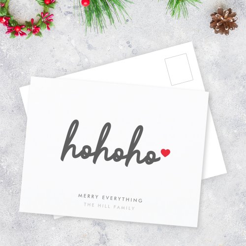 Ho Ho Ho  Christmas Heart Modern Minimalist Holiday Postcard