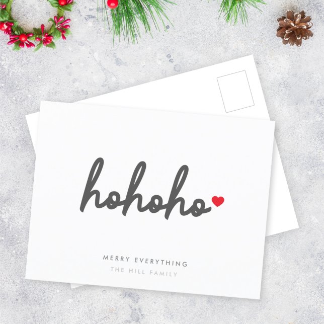 Ho Ho Ho | Christmas Heart Modern Minimalist Holiday Postcard (Creator Uploaded)