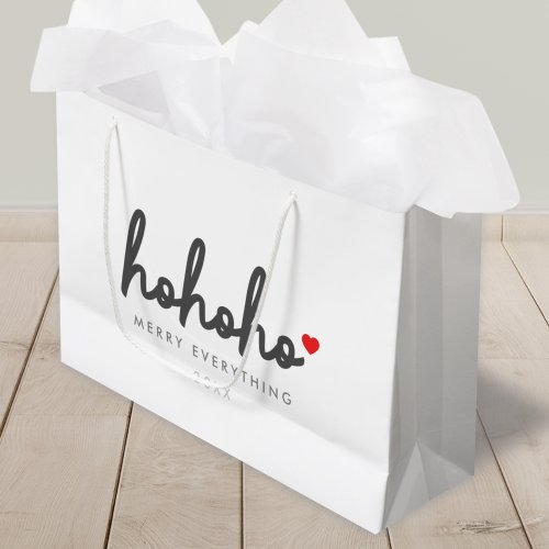 Ho Ho Ho  Christmas Heart Modern Minimalist Large Gift Bag