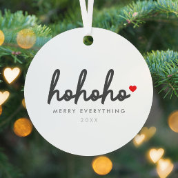 Ho Ho Ho | Christmas Heart Modern Minimalist Metal Ornament