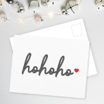 Ho Ho Ho | Christmas Heart Modern Minimalist Postcard<br><div class="desc">Modern,  minimalist postcard with "ho ho ho" in script handwriting style typography in off black followed by a cute red love heart. The perfect gift or accessory with a super festive christmas feel for the holiday season for the ones you love!</div>